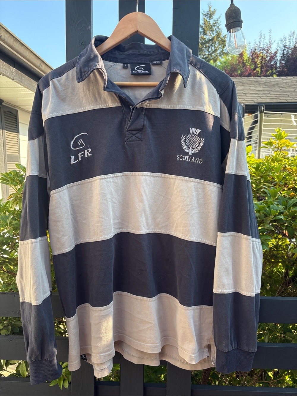 LFR Live for RugbyScotland Rugby jersey Shirt in Navy and Cream Stripes